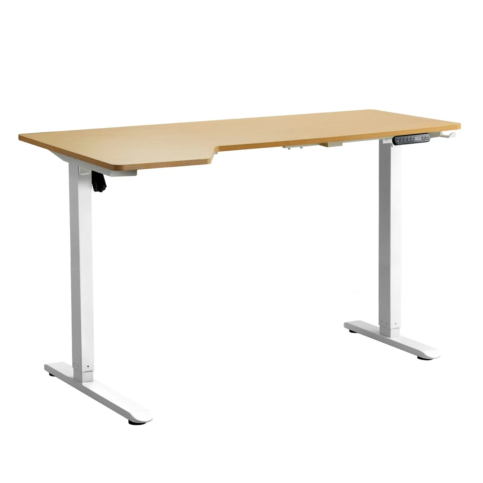 Oikiture L-shape Electric Standing Desk Single Motor White Frame 145CM OAK Desktop