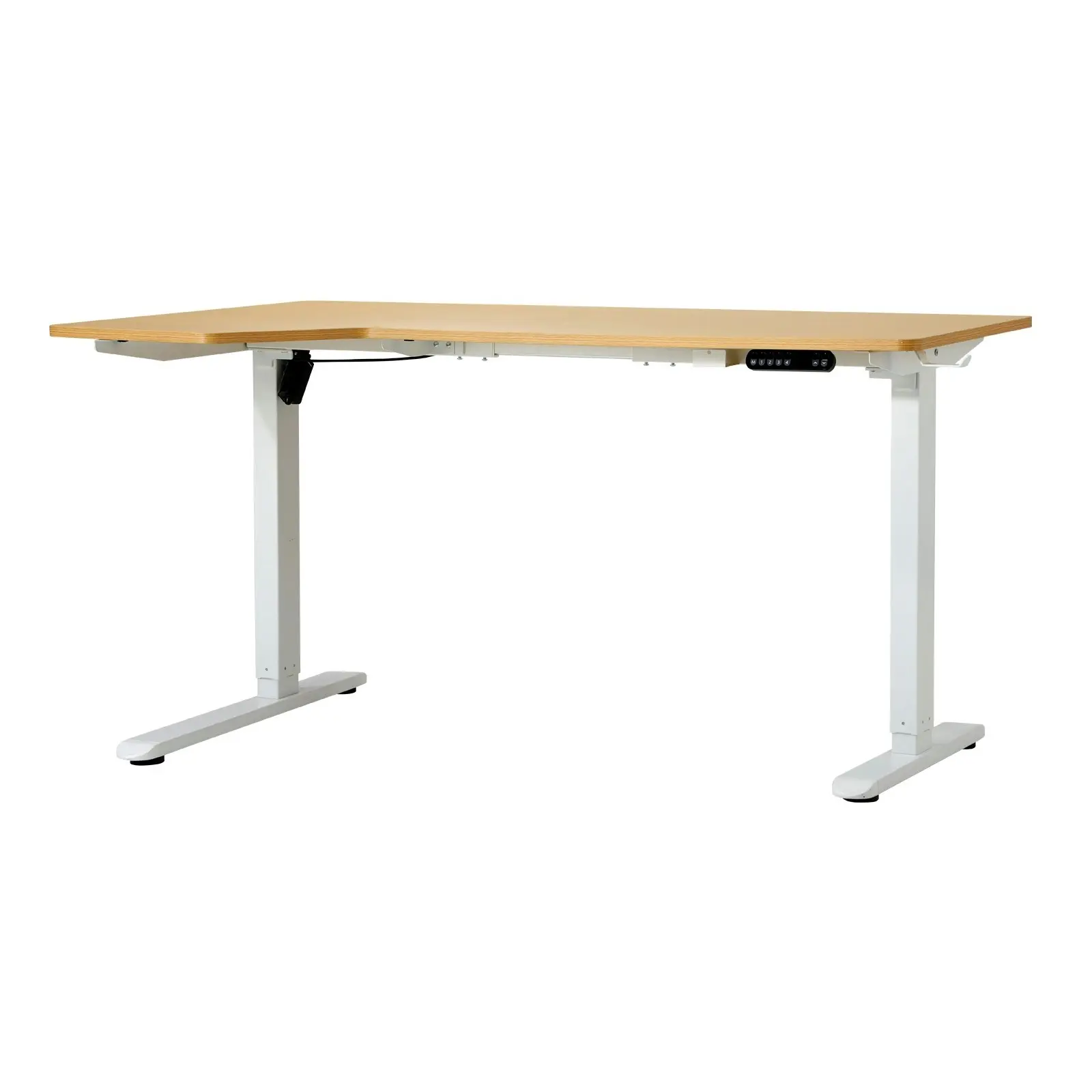 Oikiture L-shape Electric Standing Desk Single Motor White Frame 145CM OAK Desktop