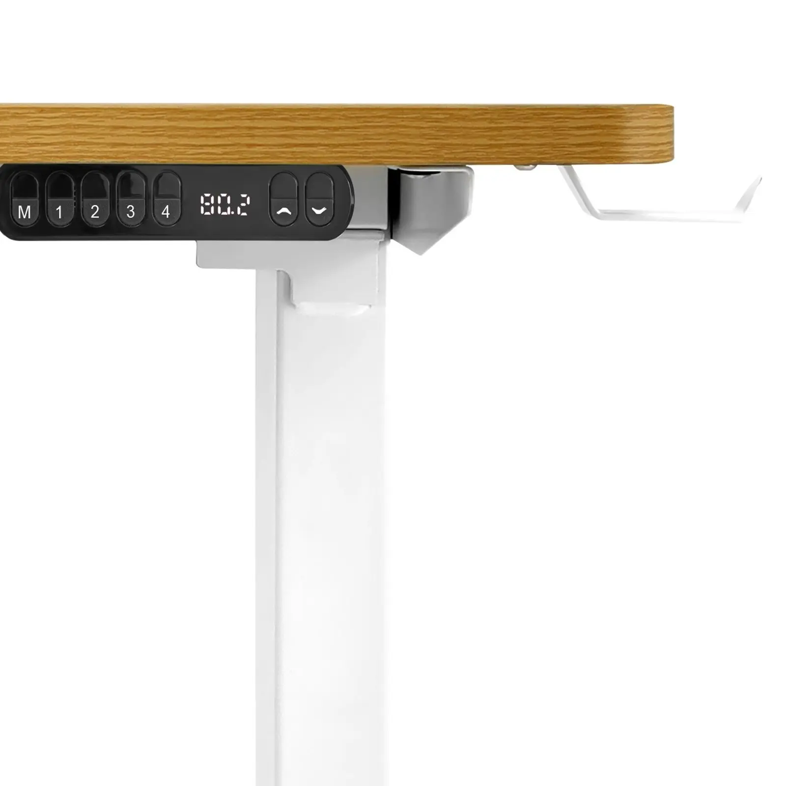 Oikiture L-shape Electric Standing Desk Single Motor White Frame 145CM OAK Desktop