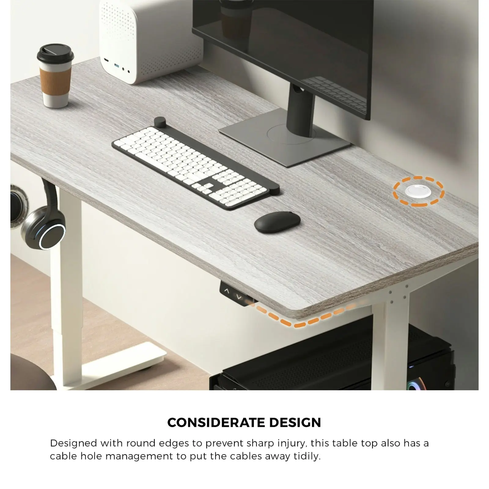 Oikiture Standing Desk Top Adjustable Electric Desk Board Computer Table Grey-Oak