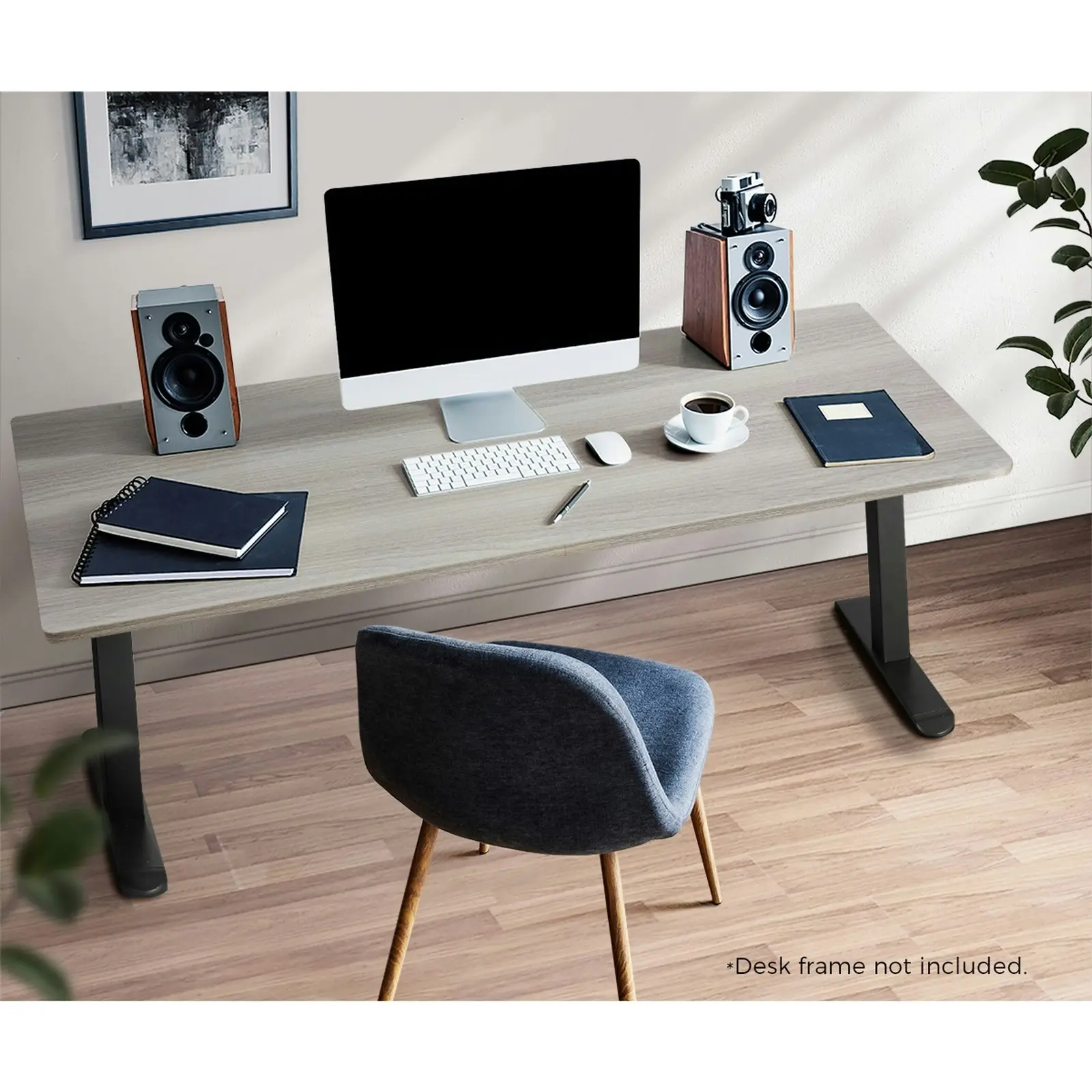 Oikiture Standing Desk Top Adjustable Electric Desk Board Computer Table Grey-Oak