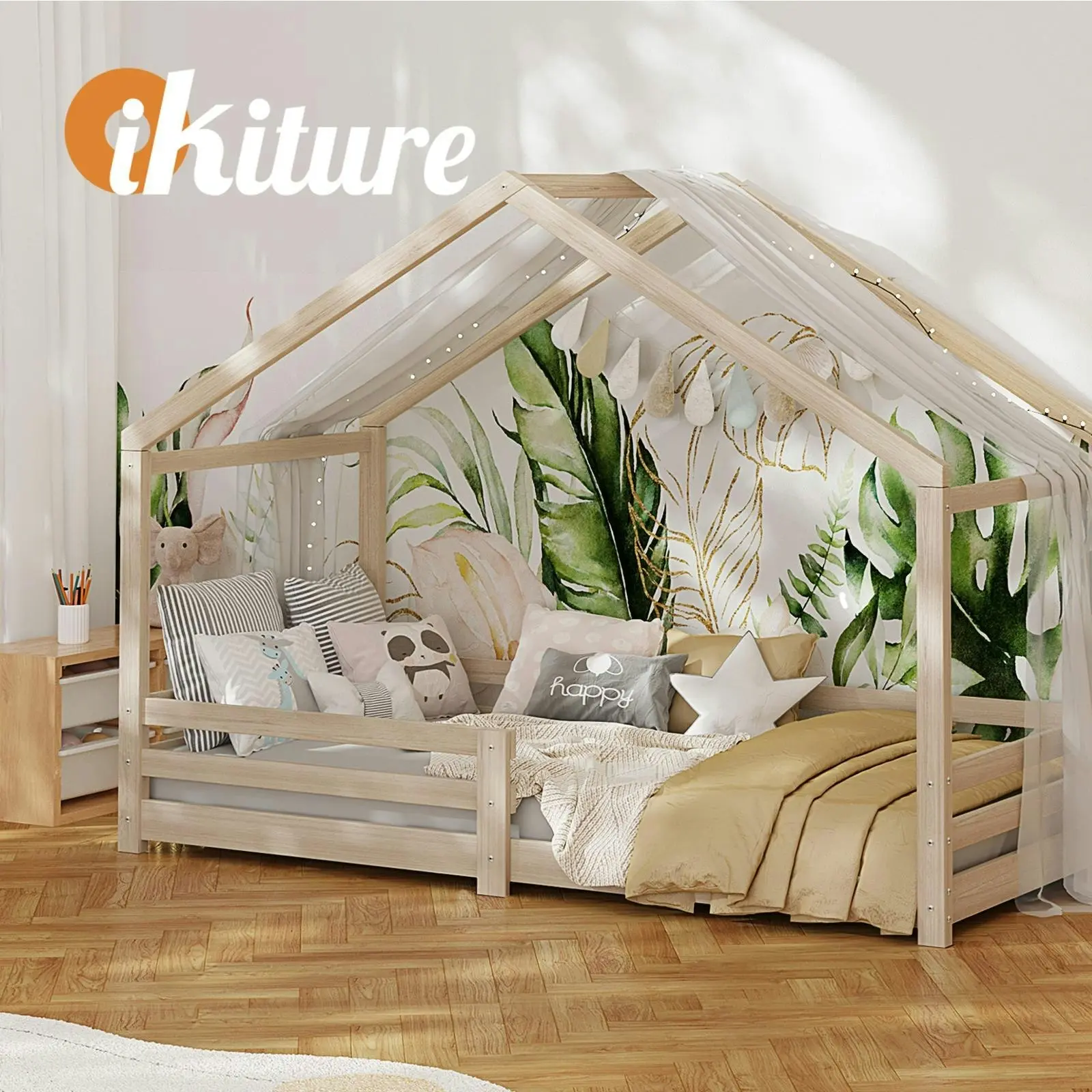 Oikiture Kids Wooden House Single Bed