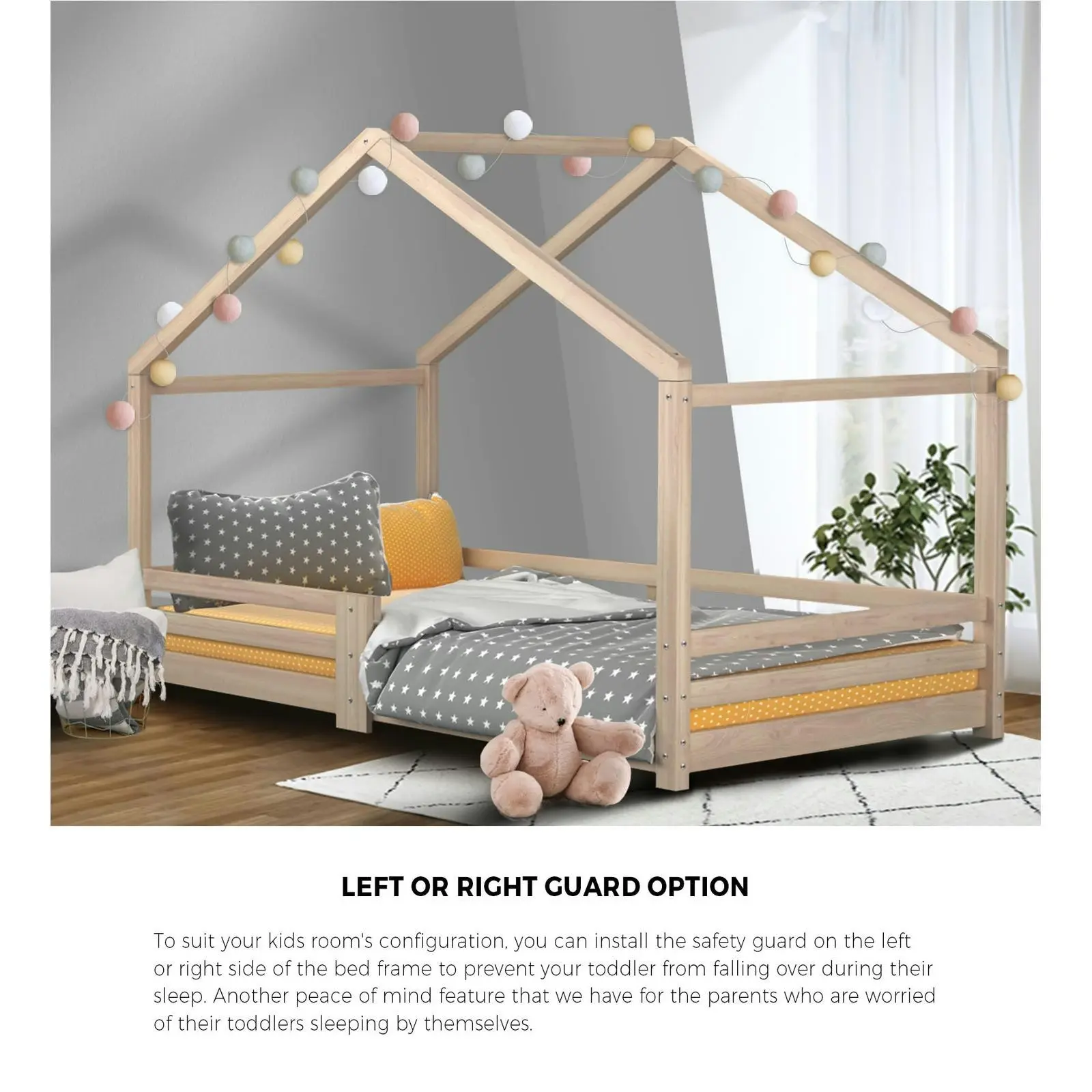 Oikiture Kids Wooden House Single Bed