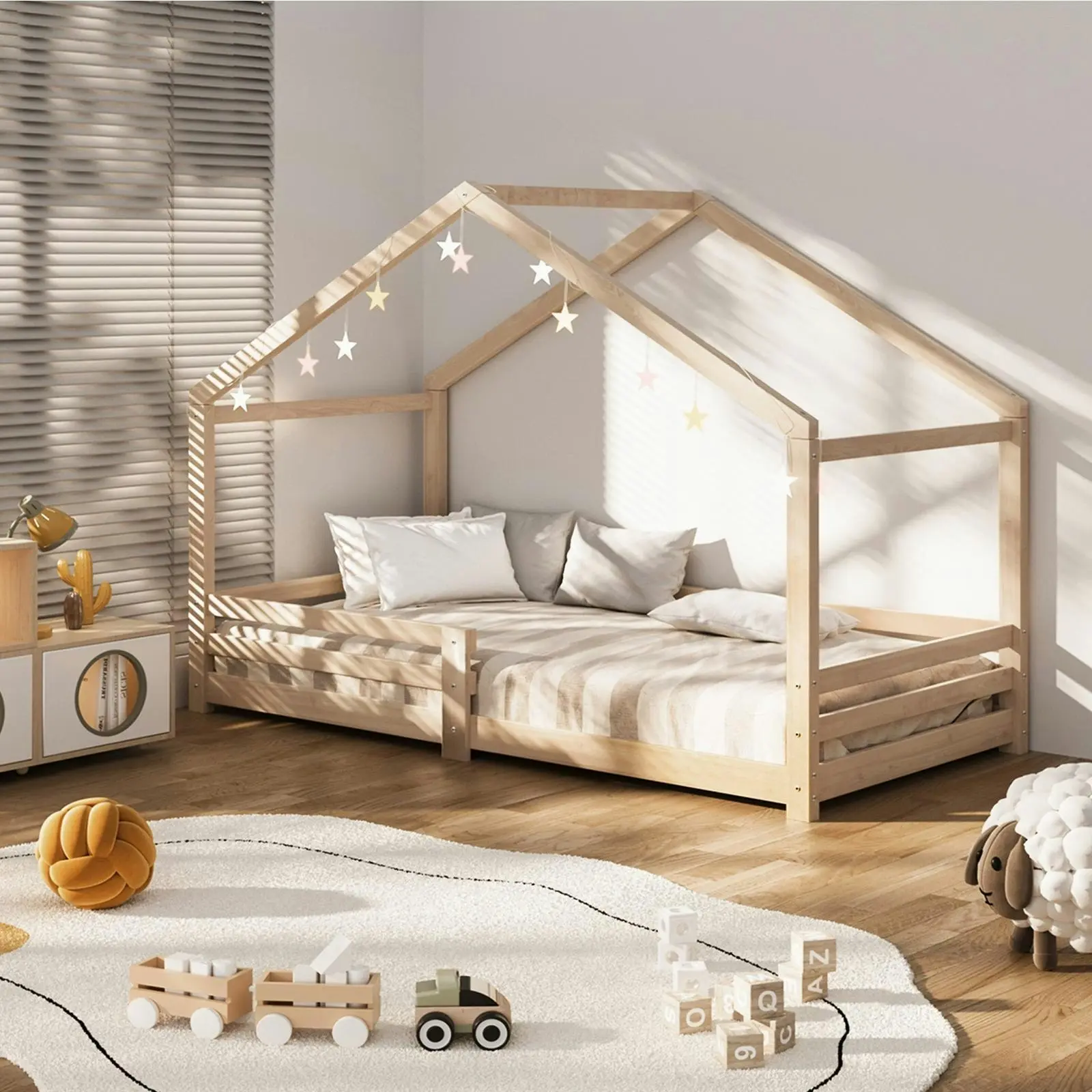 Oikiture Kids Wooden House Single Bed