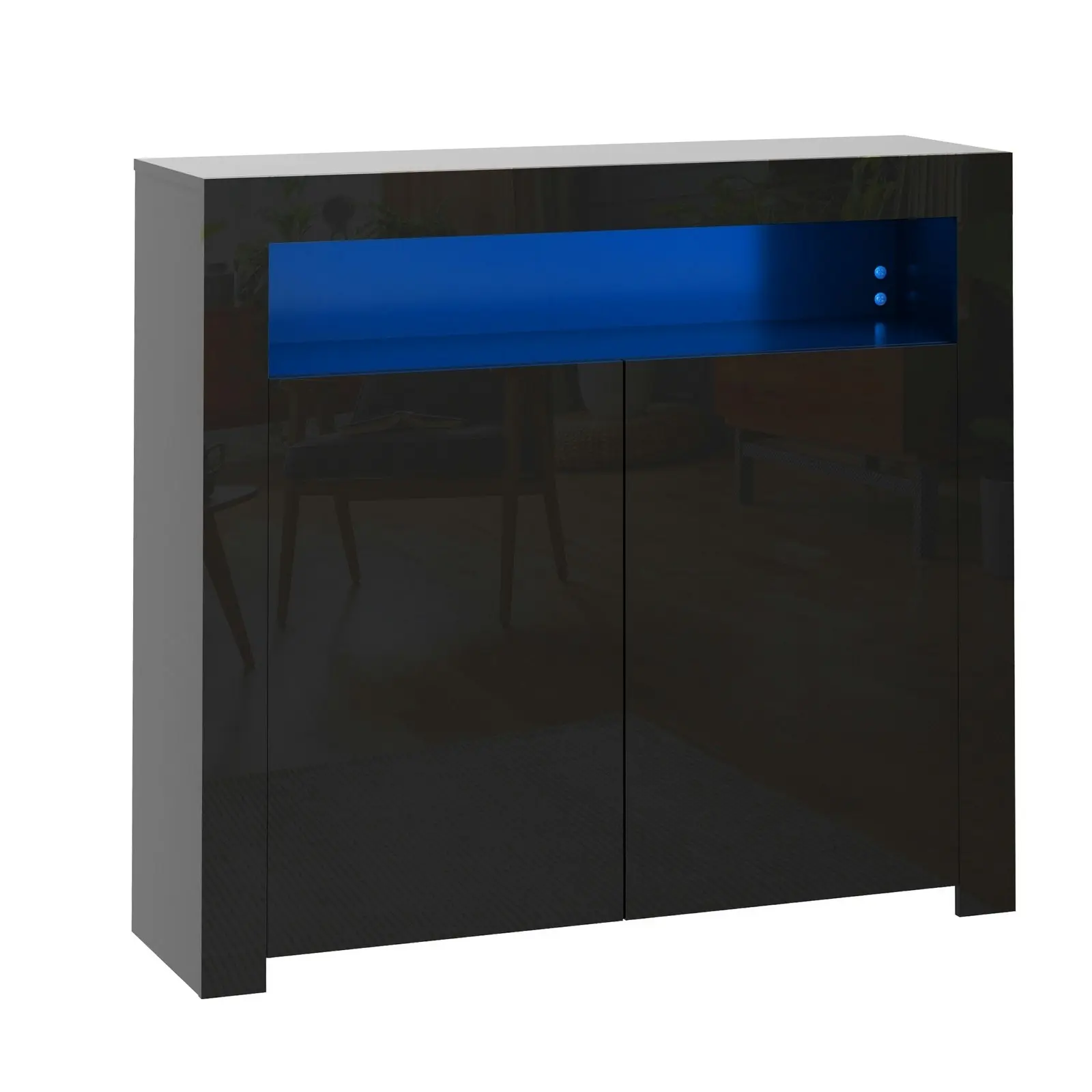 Oikiture Buffet Sideboard Storage Cabinet LED RGB High Gloss 2 Doors Black