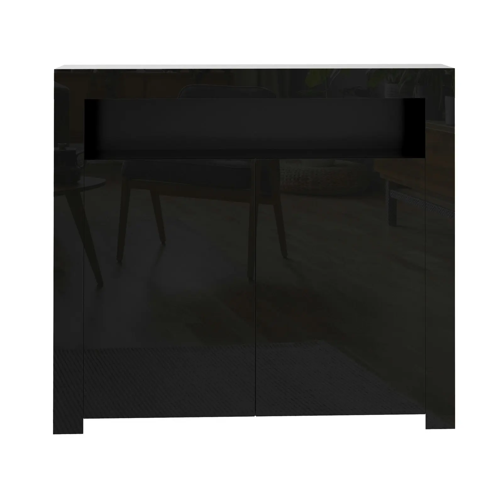 Oikiture Buffet Sideboard Storage Cabinet LED RGB High Gloss 2 Doors Black