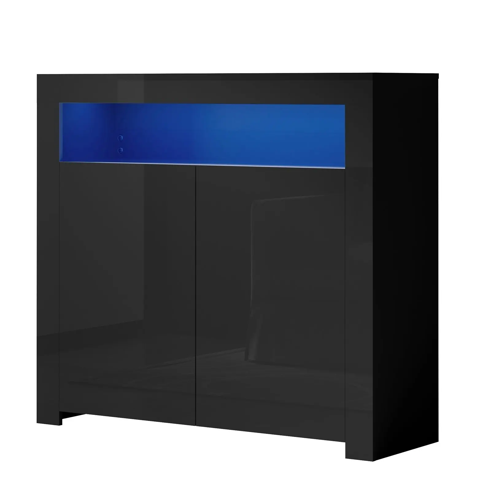 Oikiture Buffet Sideboard Storage Cabinet LED RGB High Gloss 2 Doors Black