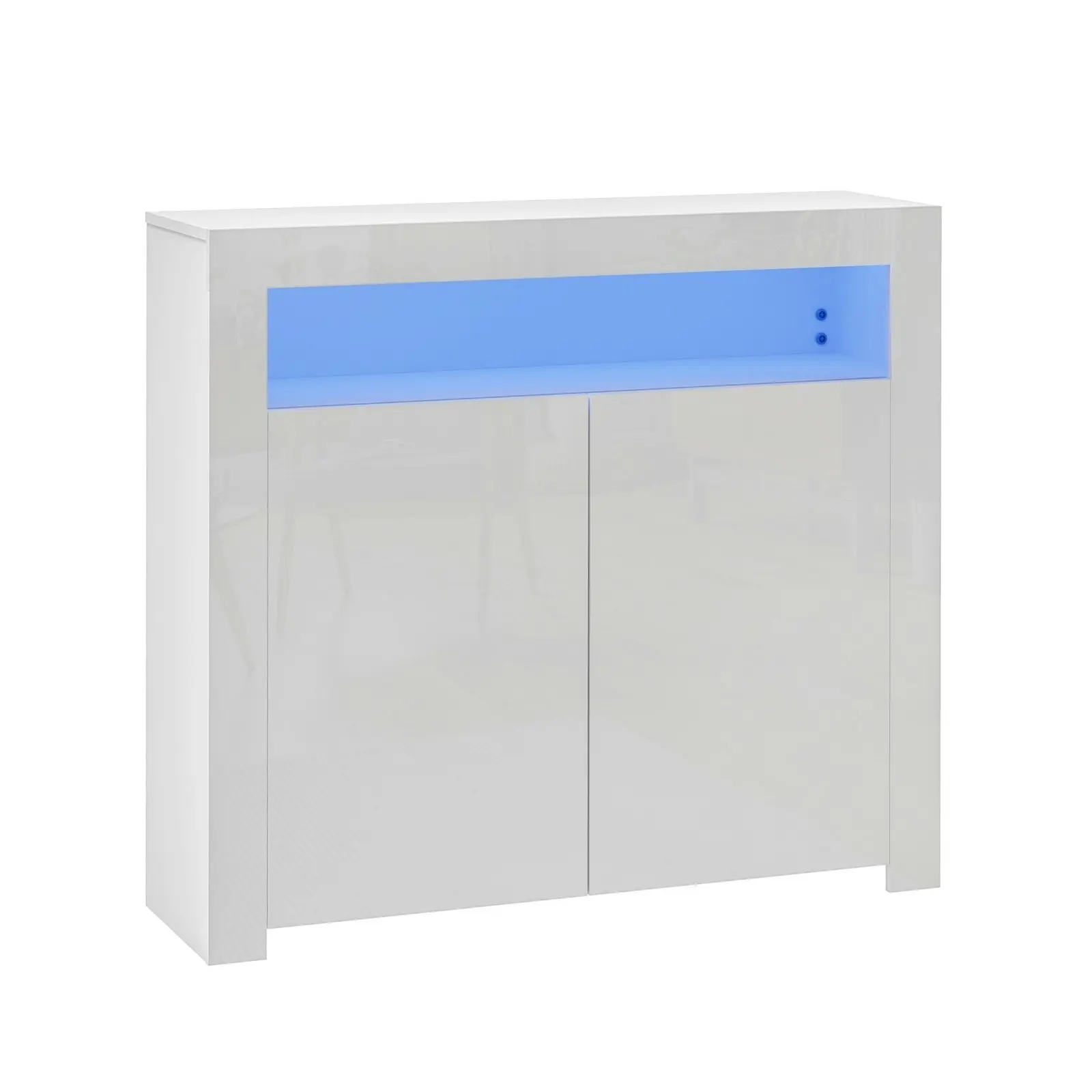 Oikiture Buffet Sideboard Storage Cabinet LED RGB High Gloss 2 Doors White