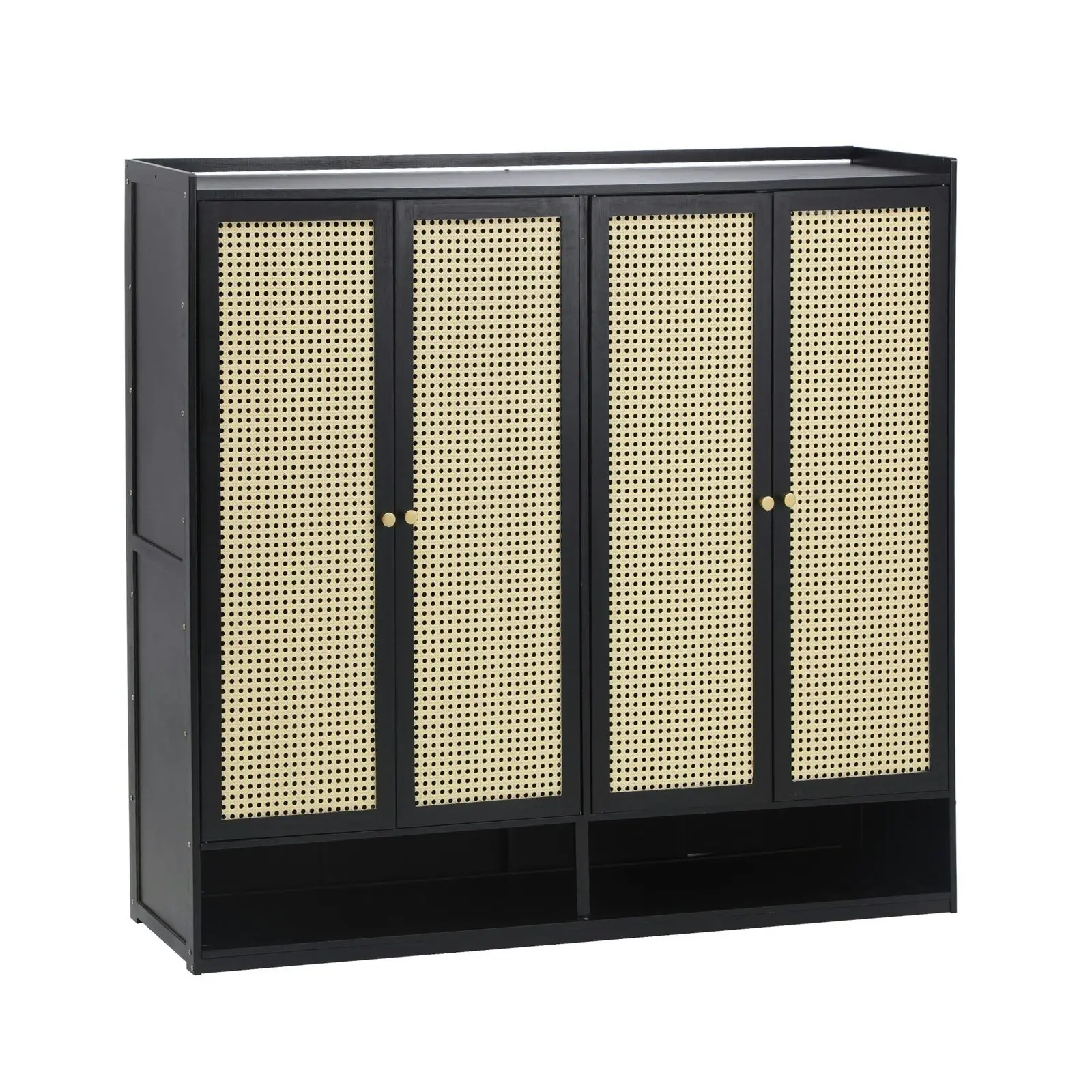 Oikiture Shoe Storage Cabinet Shoes Rack Organiser Shelf 4 Doors Rattan Black