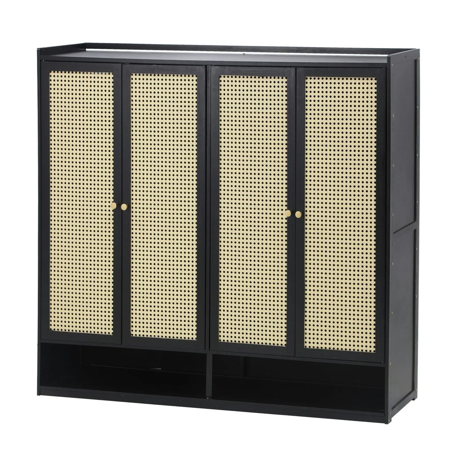 Oikiture Shoe Storage Cabinet Shoes Rack Organiser Shelf 4 Doors Rattan Black