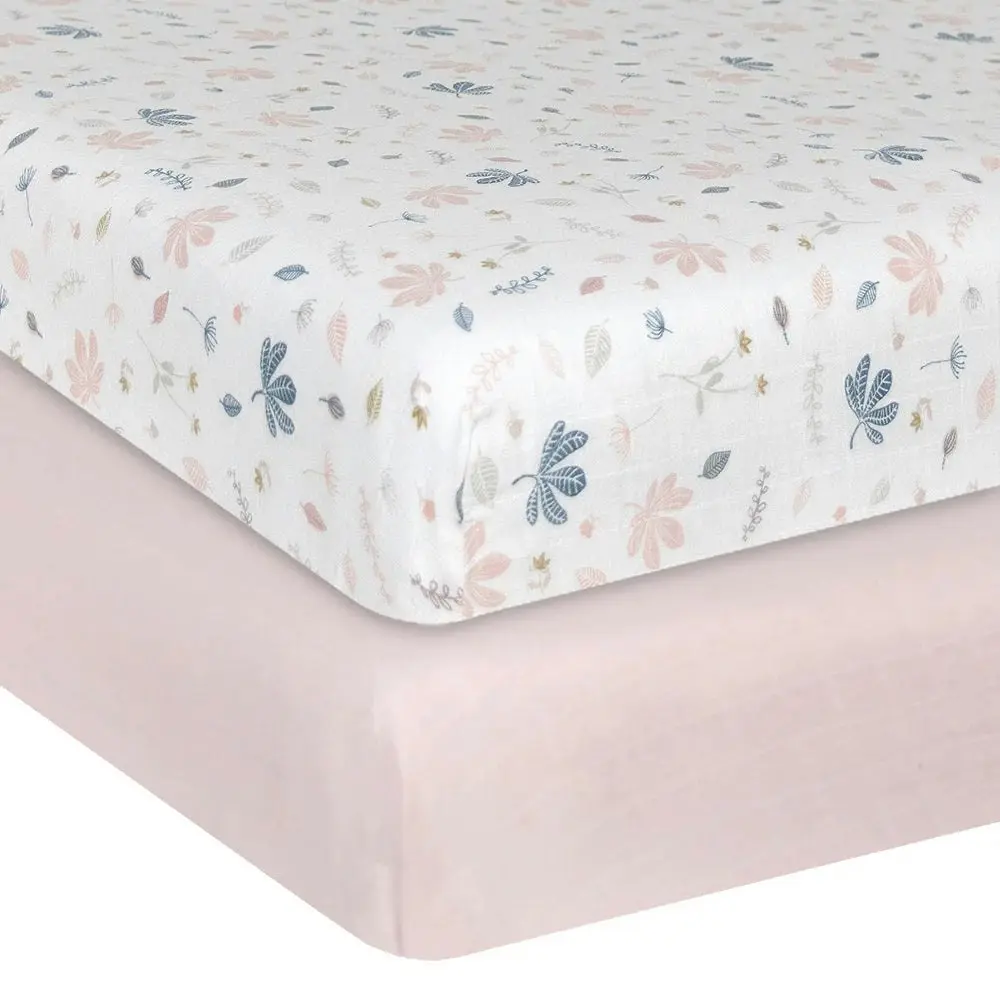 Living Textiles | Organic Muslin 2pk Cot Fitted Sheets - Botanical