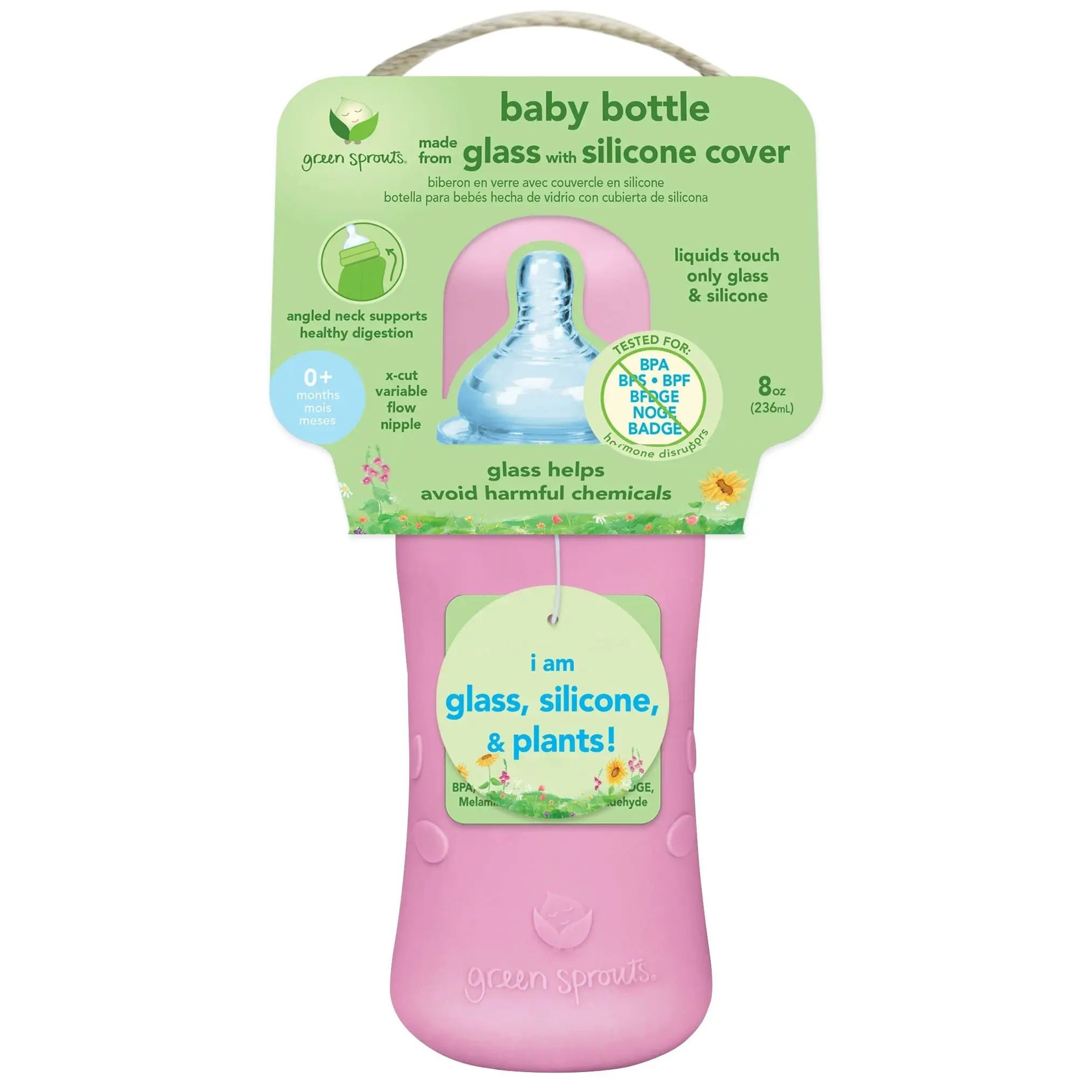 Green Sprout | Glass Baby Bottle with Silicone Cover - 236ml