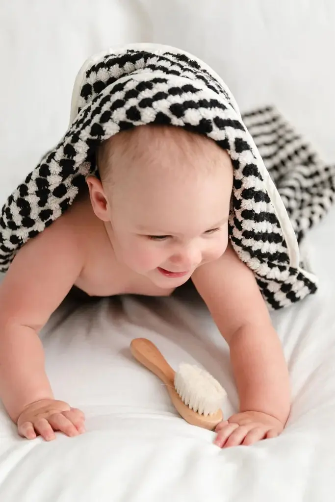 Miss April | Pompom Turkish Cotton Hooded Baby Towel - Black & White