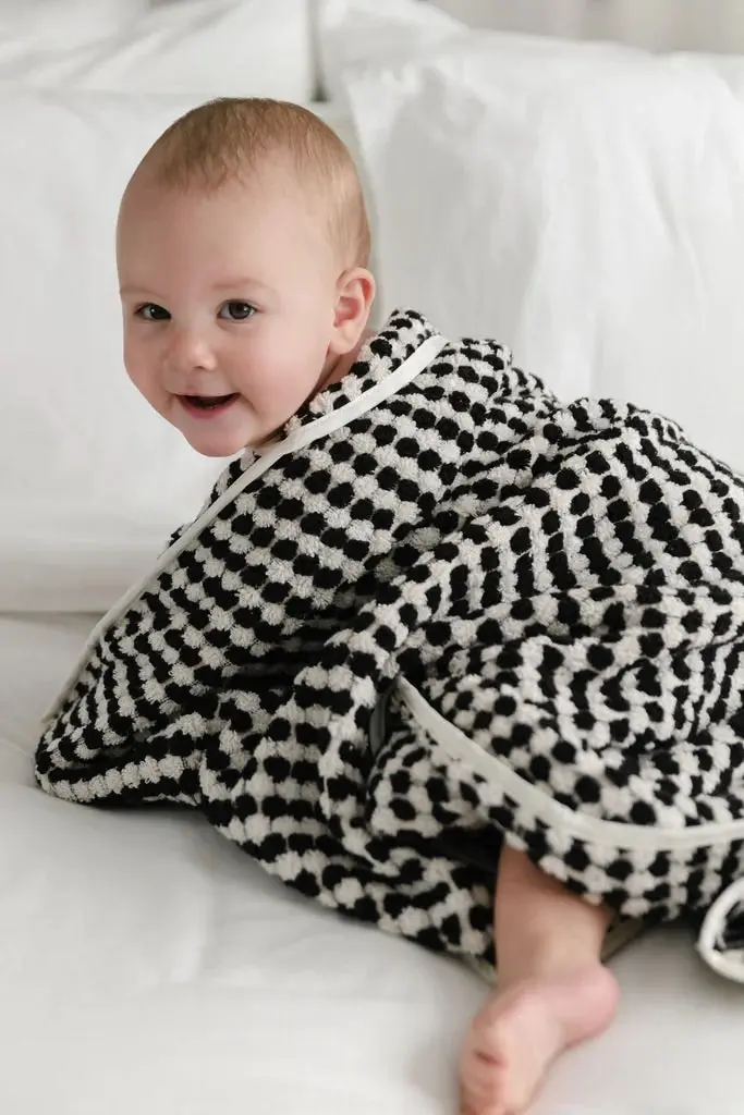 Miss April | Pompom Turkish Cotton Hooded Baby Towel - Black & White