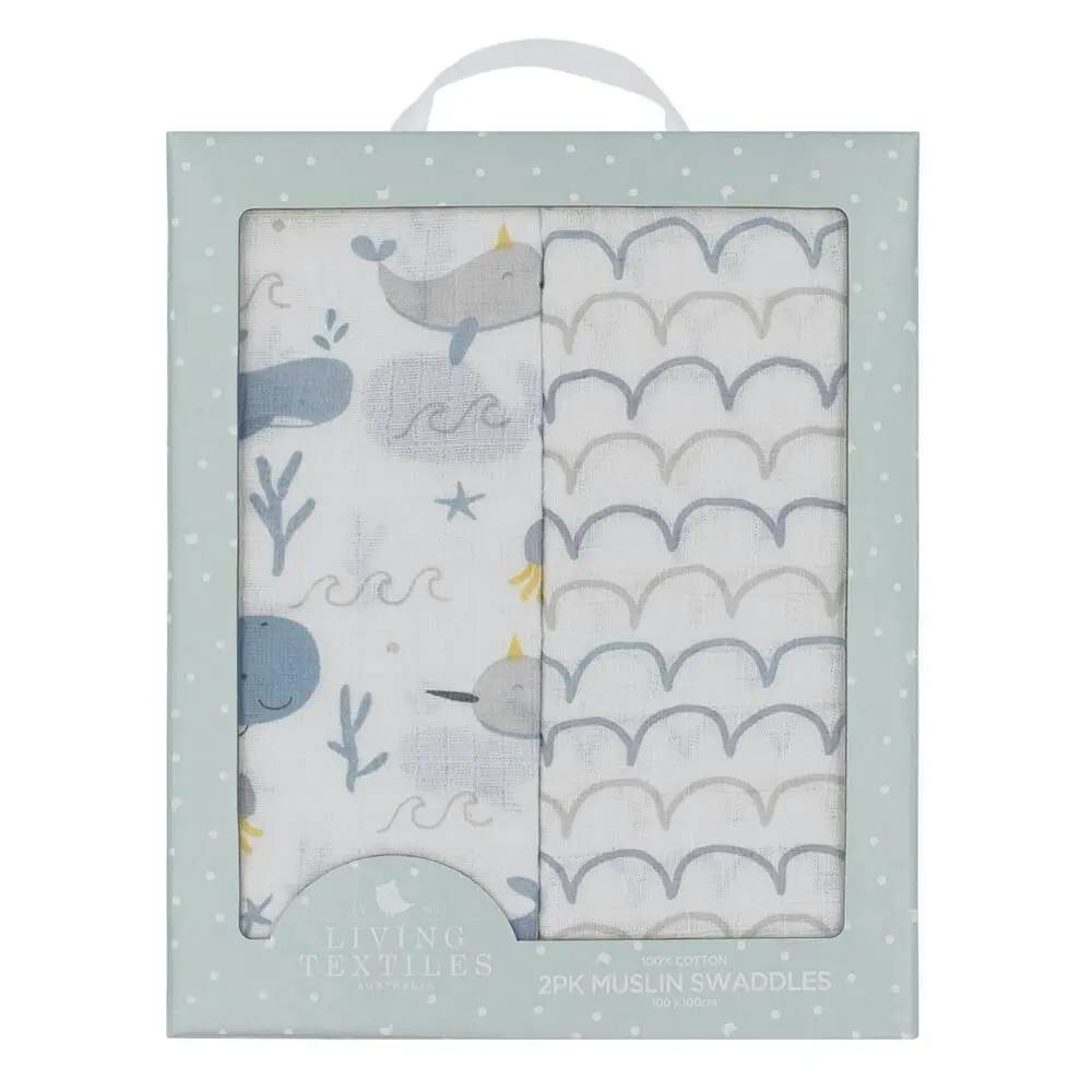 Living Textiles | 2-Pack Muslin Wraps - Whale of a Time