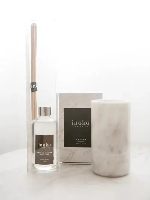 Inoko Australia | Multi Gift Set Marble -Diffuser Vessel, Diffuser Refill, Small Candle Vessel, & Small Candle Refill