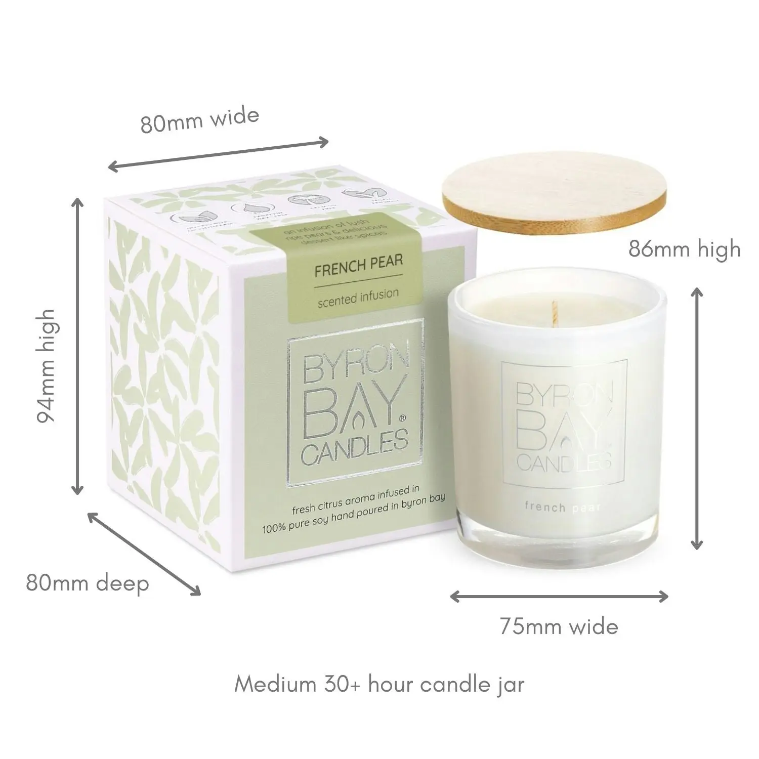 Byron Bay Candles | Scented Pure Soy Candle - 30 Hour - French Pear