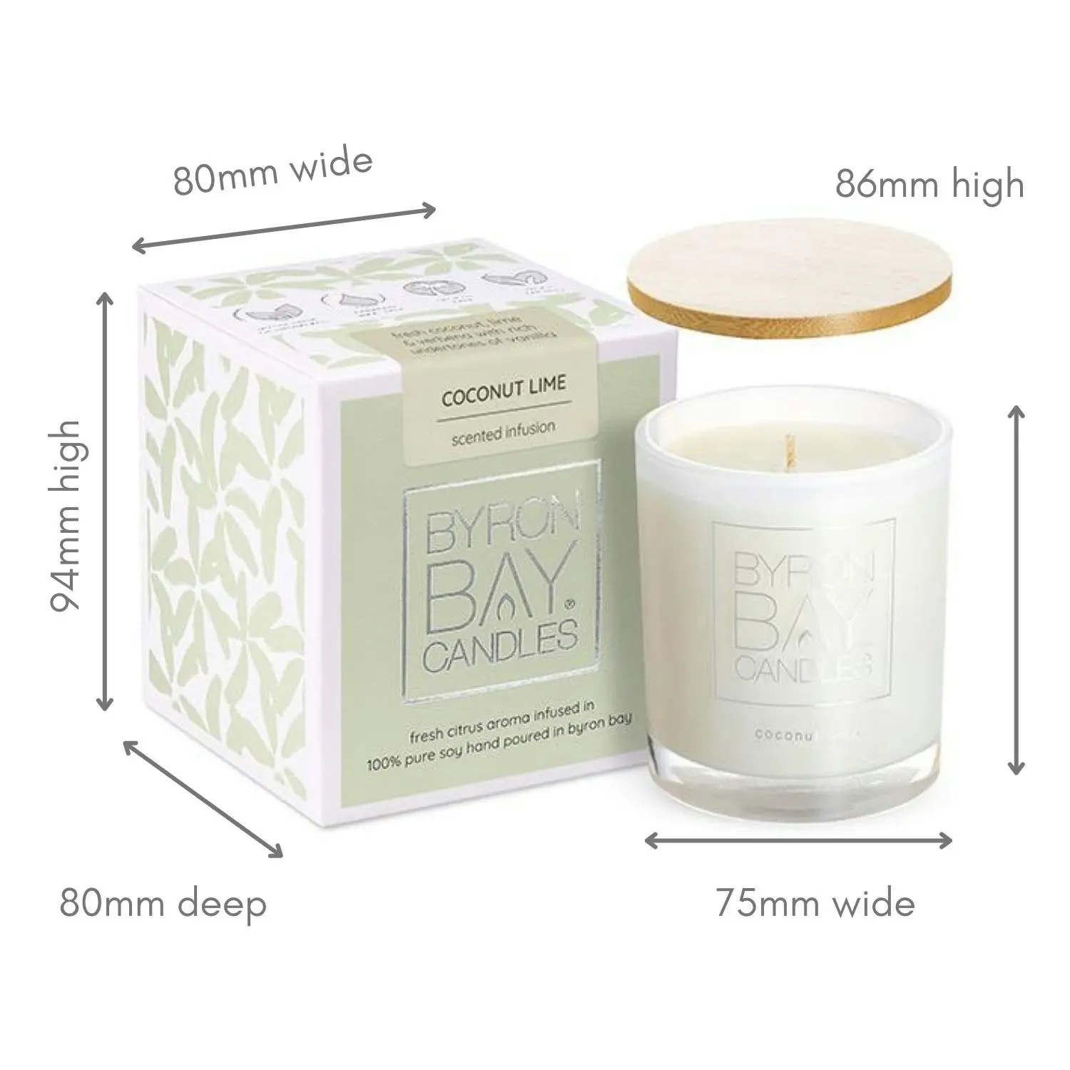 Byron Bay Candles | Scented Pure Soy Candle - 30 Hour - Coconut Lime