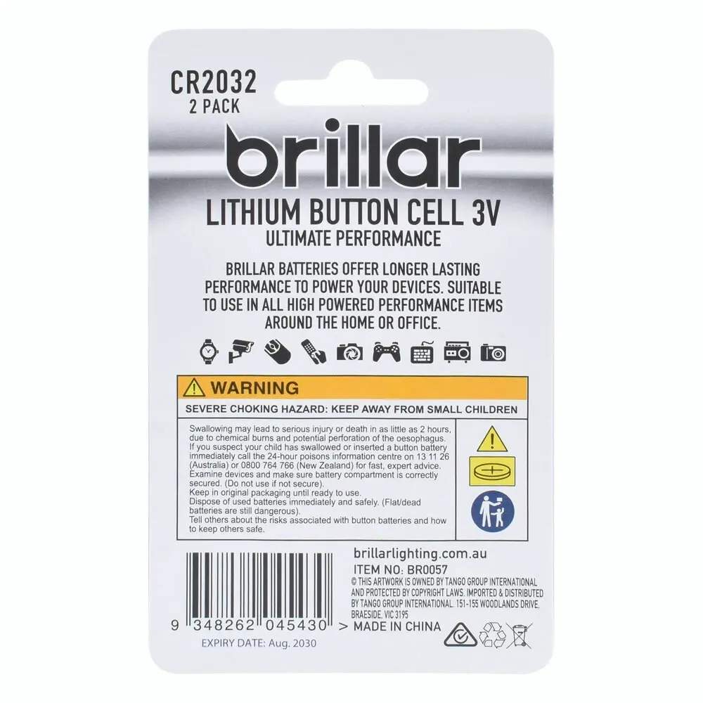 12pc Brillar Lithium Button Cell 3V Long Lasting Coin Batteries - Cr2032