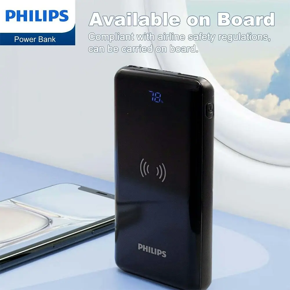 Philips 10000mAh PD/QC3 USB-A/USB-C Qi Wireless Charging Phone Power Bank Black