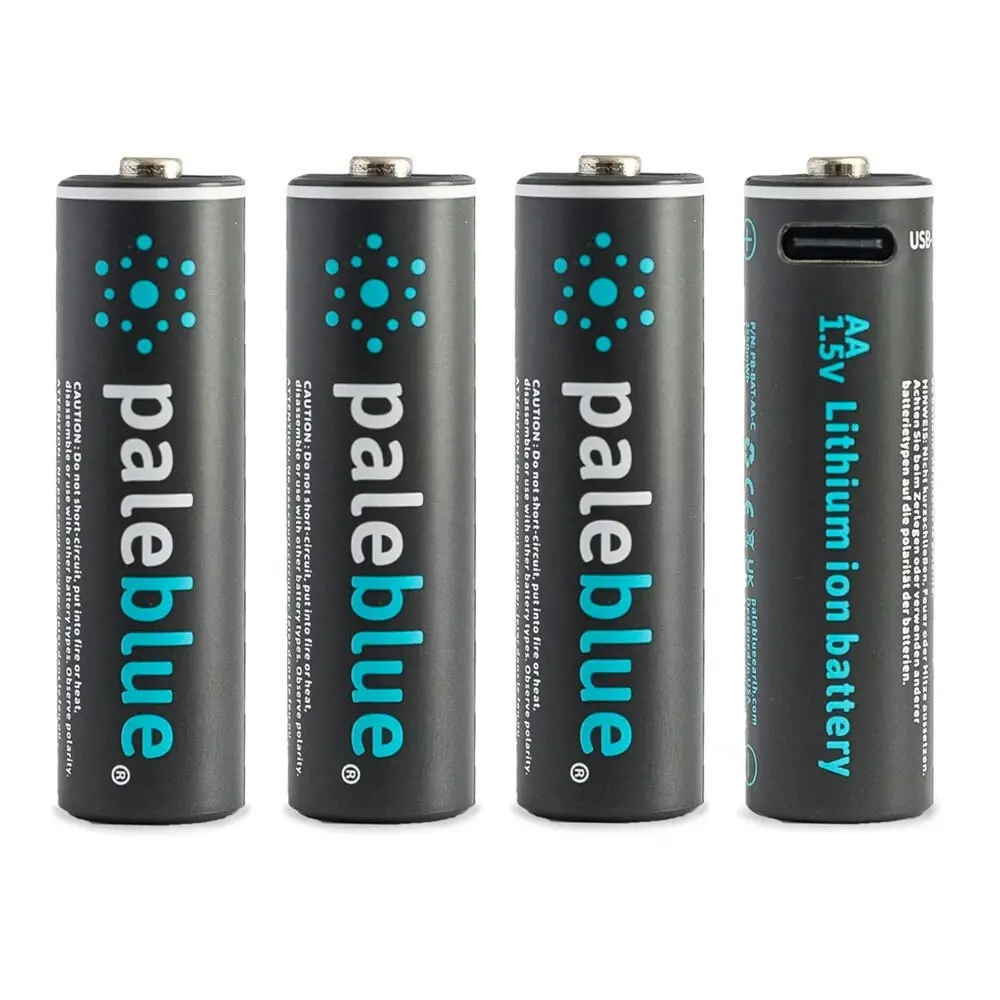 4pc Paleblue Fast Charging Lithium Ion AA USB-C Rechargeable Batteries