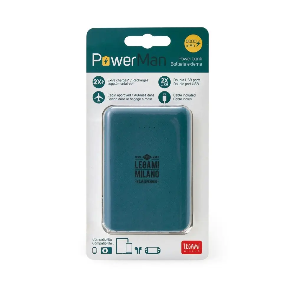 Legami Power Man 5000mAh Double USB Ports Power Bank w/ Cable Portable Charger