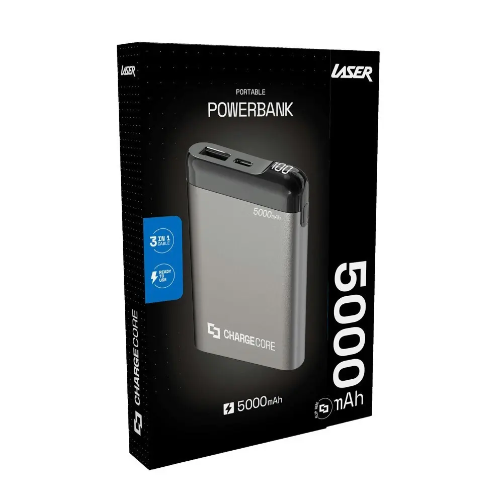 ChargeCore 5000mAh Power Bank USB-C/USB-A Portable External Battery Charger SLV