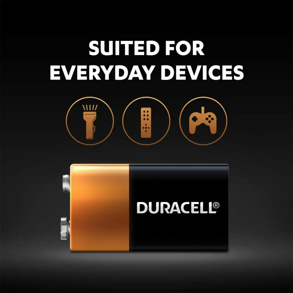 2pc Duracell Coppertop 9V Alkaline Battery Pack Single Use Batteries