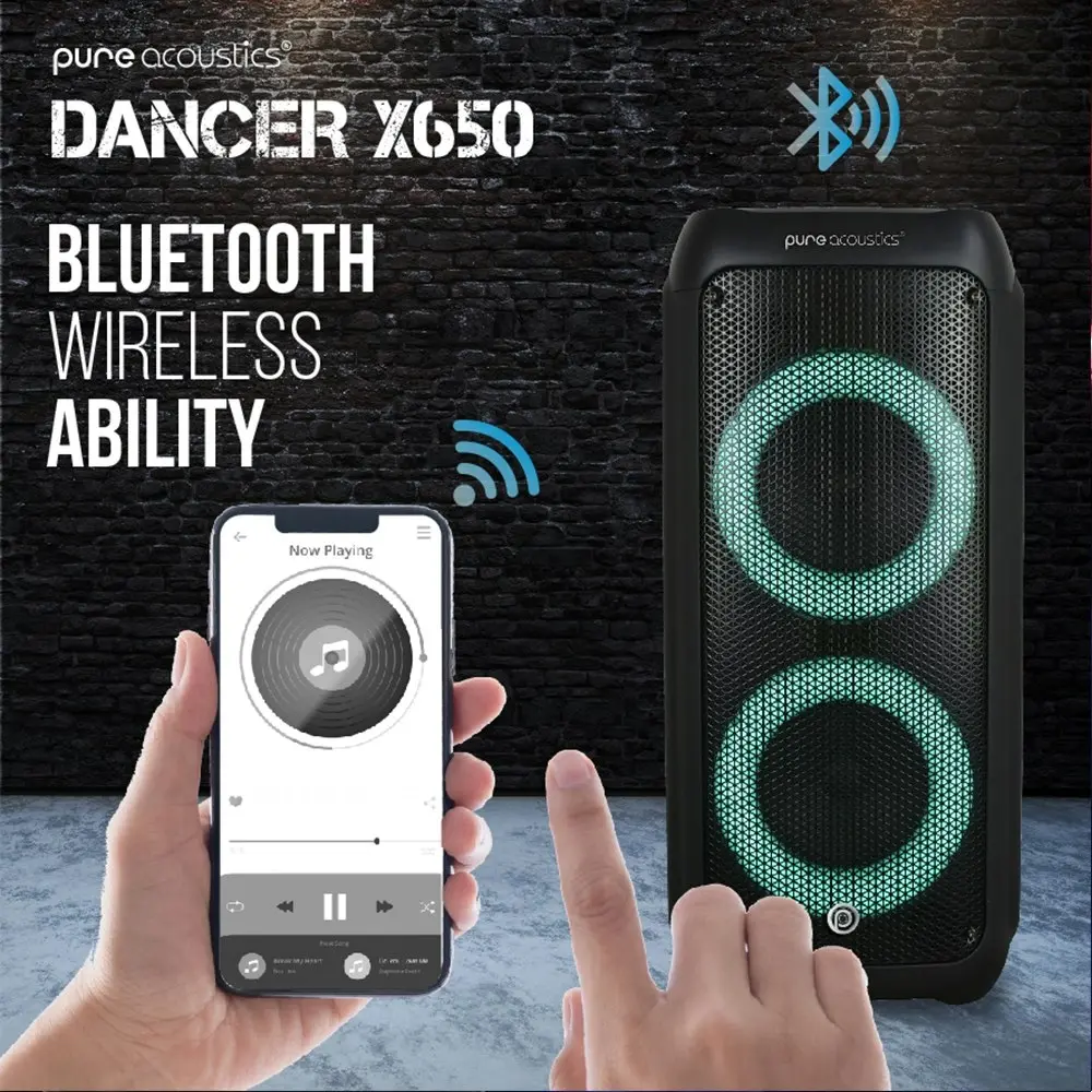 Pure Acoustics Dancer 650X 300W PA Bluetooth Speaker/USB/FM Radio/Wireless Mic