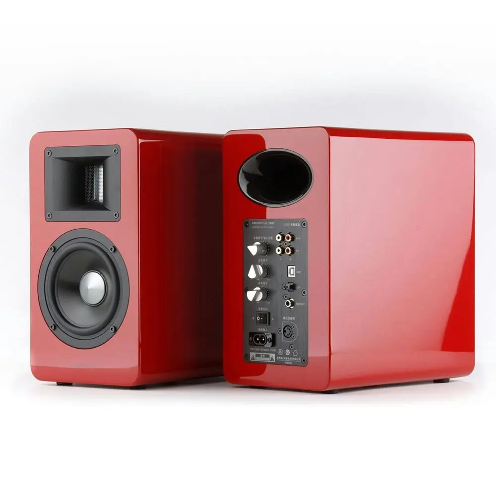 Airpulse A100 Active Wireless Bookshelf Speakers and WiiM Mini Streamer Red