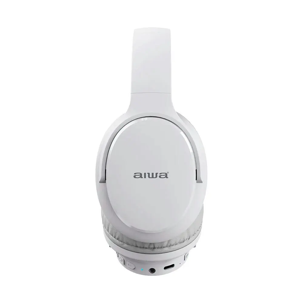 AIWA Over-Ear Bluetooth Headphones w/AUX Cable & Airplane Adaptor - White