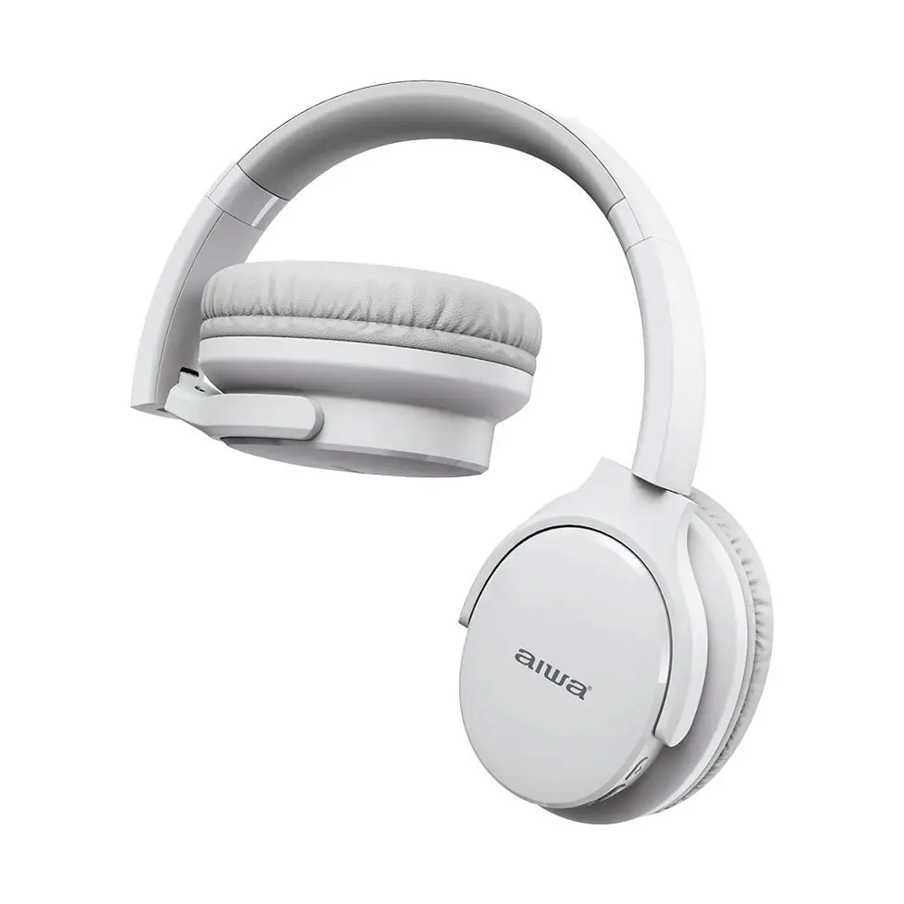 AIWA Over-Ear Bluetooth Headphones w/AUX Cable & Airplane Adaptor - White