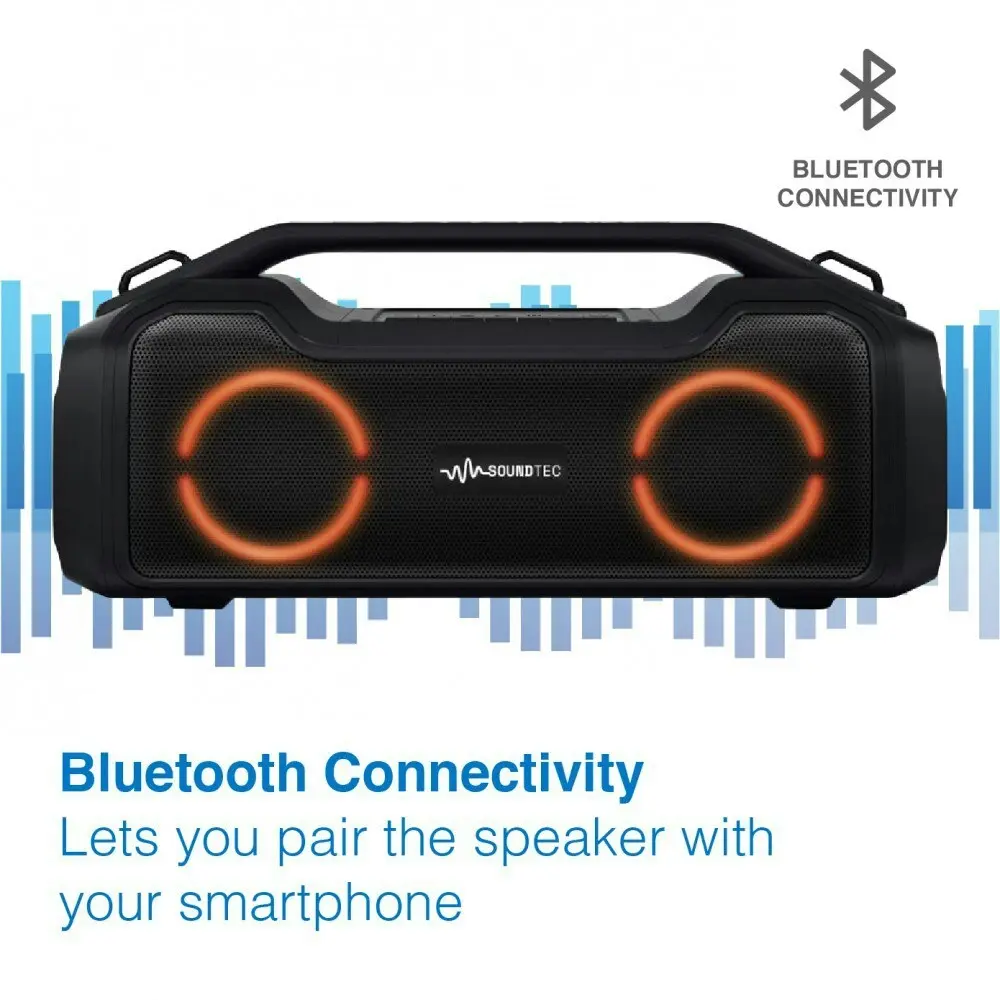 SoundTec 2.0 CH Boombox Portable Wireless Bluetooth Speaker w/ Powerbank Black