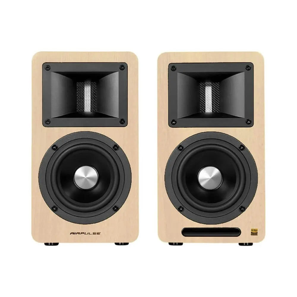 Airpulse A80 Hi-Fi Active Bookshelf Speaker Sound System Home Entertainment Pine