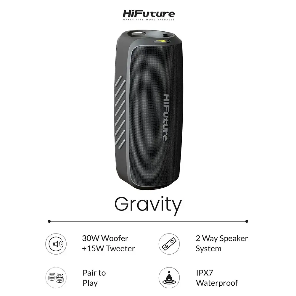 HiFuture Gravity 45W Portable Wireless Bluetooth Music Speaker w/ LED Lights BLK