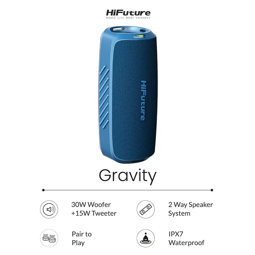 HiFuture Gravity 45W Portable Wireless Bluetooth Music Speaker w/LED Lights Blue