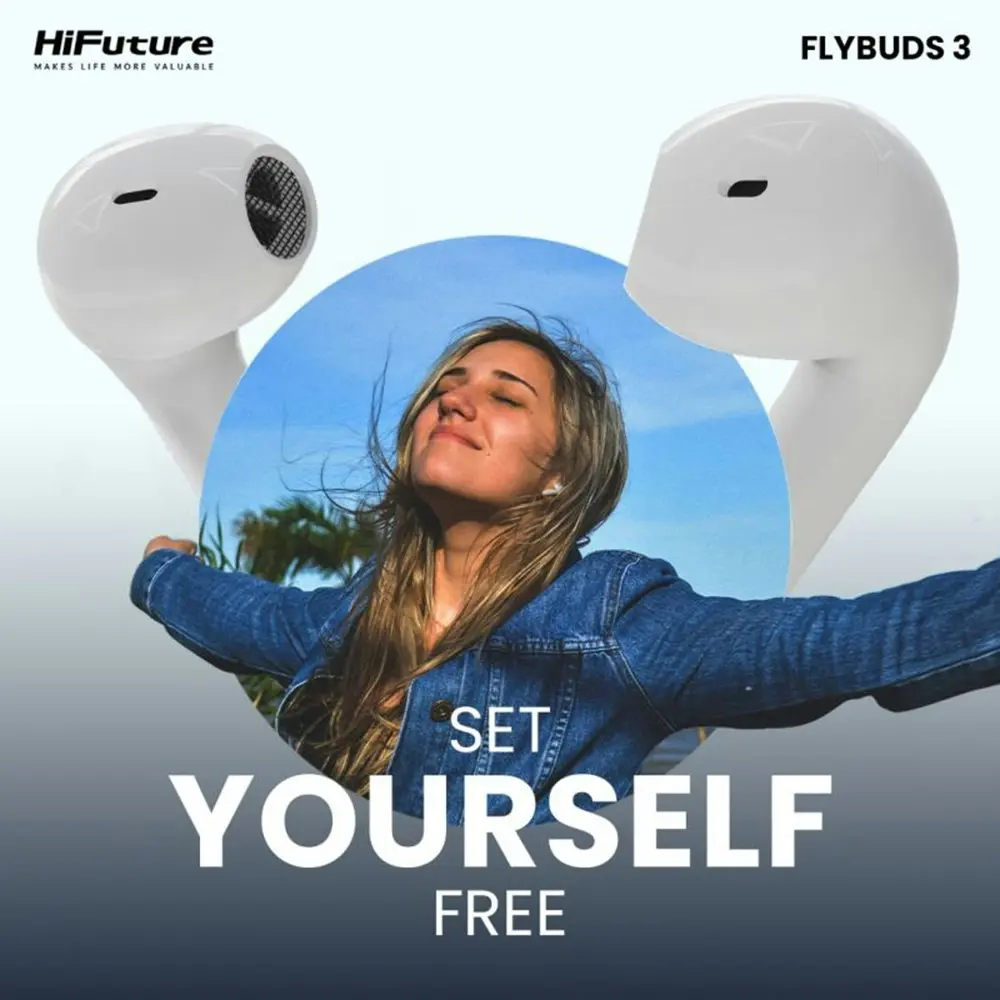 HiFuture Flybuds3 True Wireless Bluetooth Sweatproof Earbuds Noise Cancel Blue