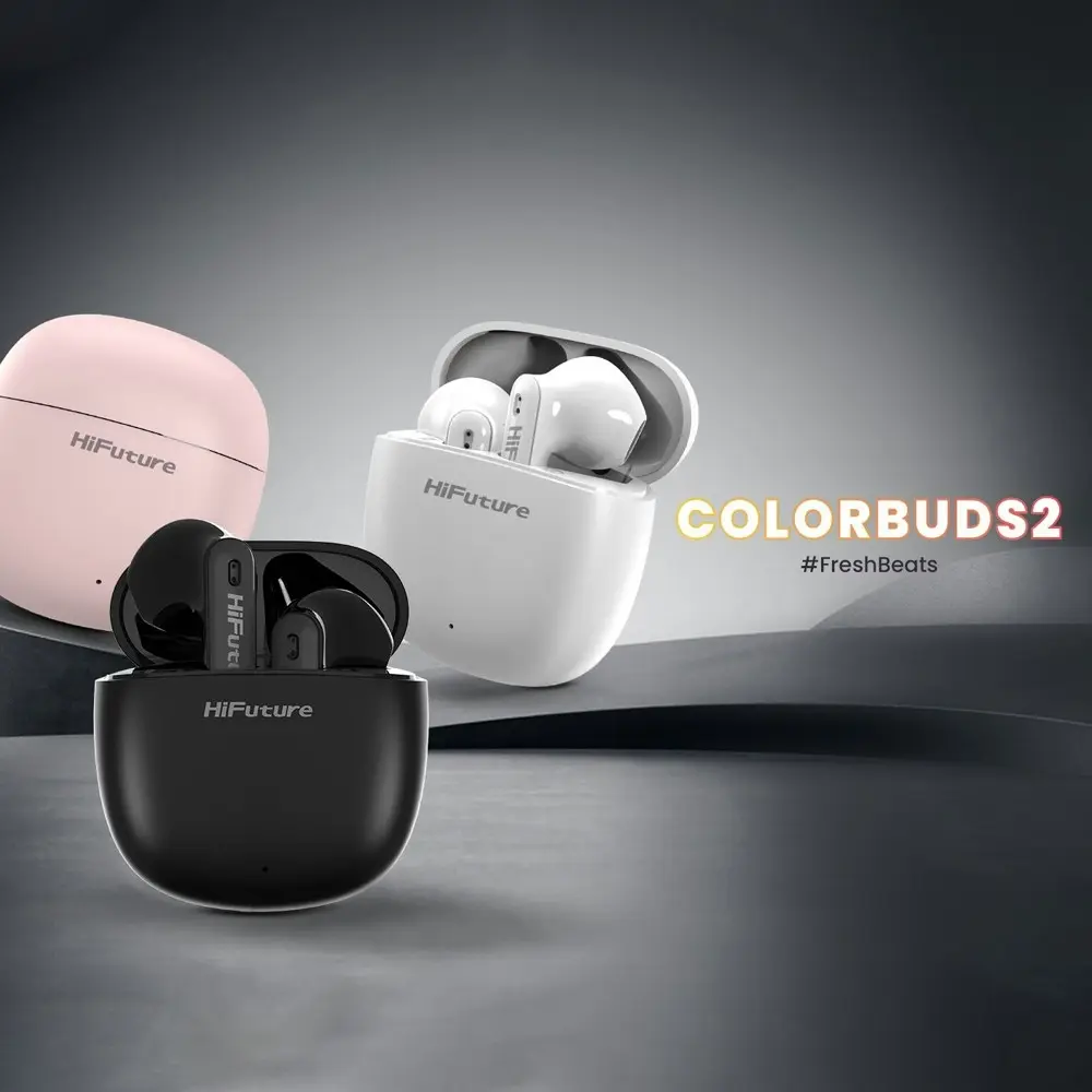 HiFuture Colourbuds2 True Wireless Bluetooth Soft Bass Earbuds Noise Cancel WHT