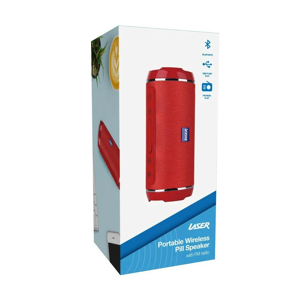 Laser Portable Wireless Bluetooth Pill Speaker FM Radio/USB/AUX-In Music Red