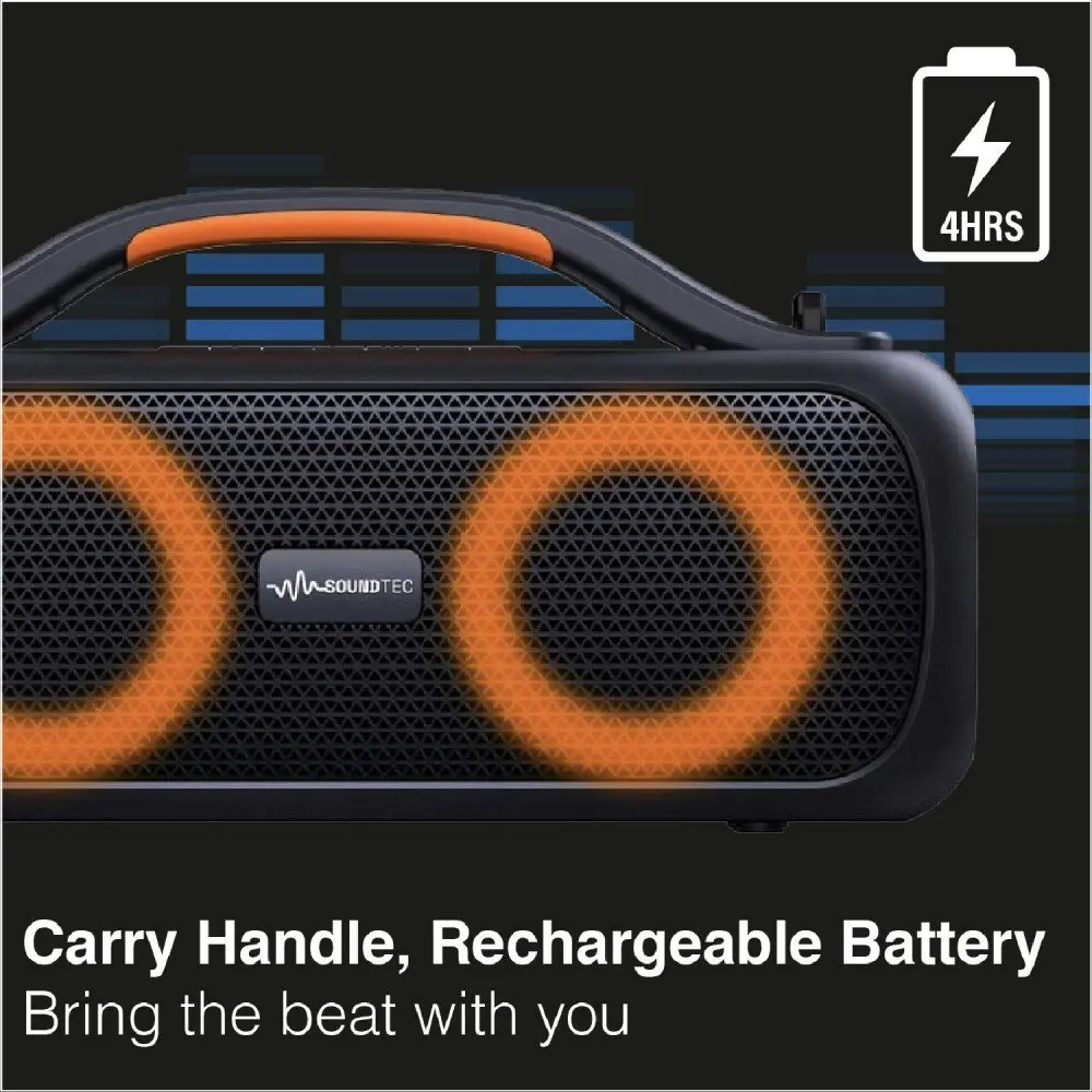 SoundTec 2.0 CH Mini Boombox Wireless Bluetooth Stereo Speaker Portable Black