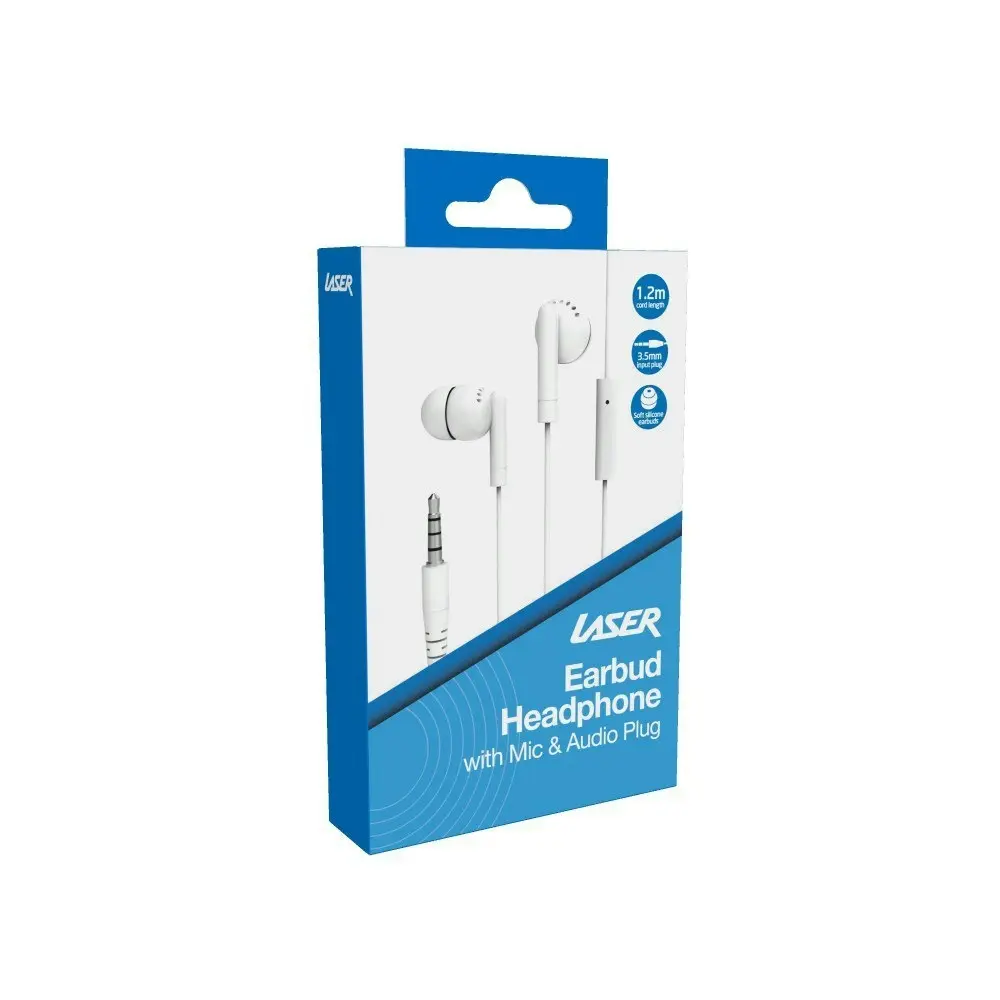 Laser Wired In-Ear Earbuds Earphones Headphones w/In-Line Mic 1.2m Elegant White