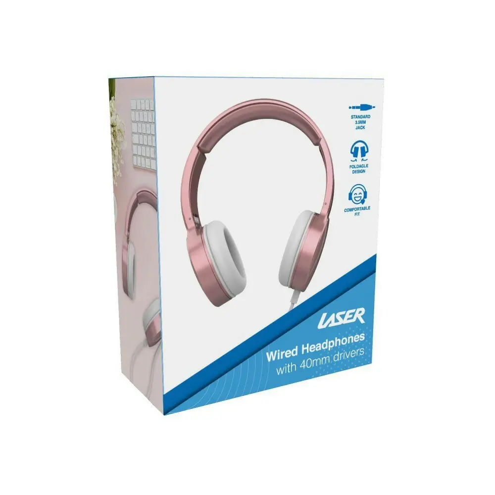 Laser Wired Folding 3.5mm Aux Over-Ear Headphones Headset For Phones Rose Gold