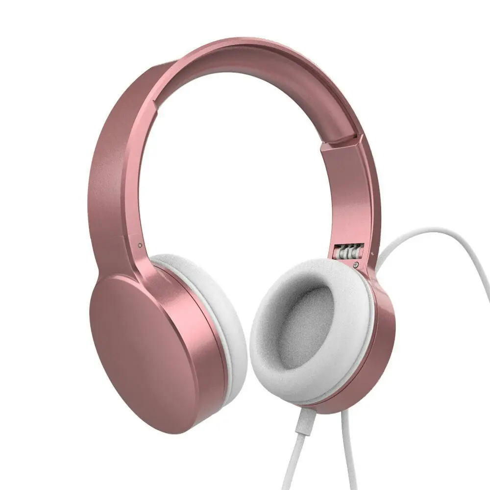 Laser Wired Folding 3.5mm Aux Over-Ear Headphones Headset For Phones Rose Gold