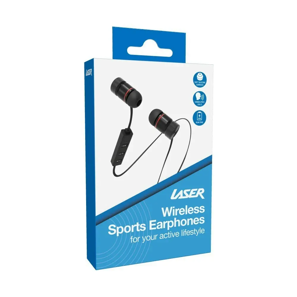 Laser Magnetic Wireless Bluetooth Sports In-Ear Earphones w/ In-Line Control BLK