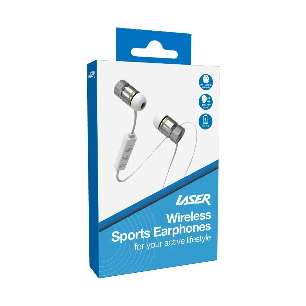 Laser Magnetic Wireless Bluetooth Sports In-Ear Earphones w/ In-Line Control WHT