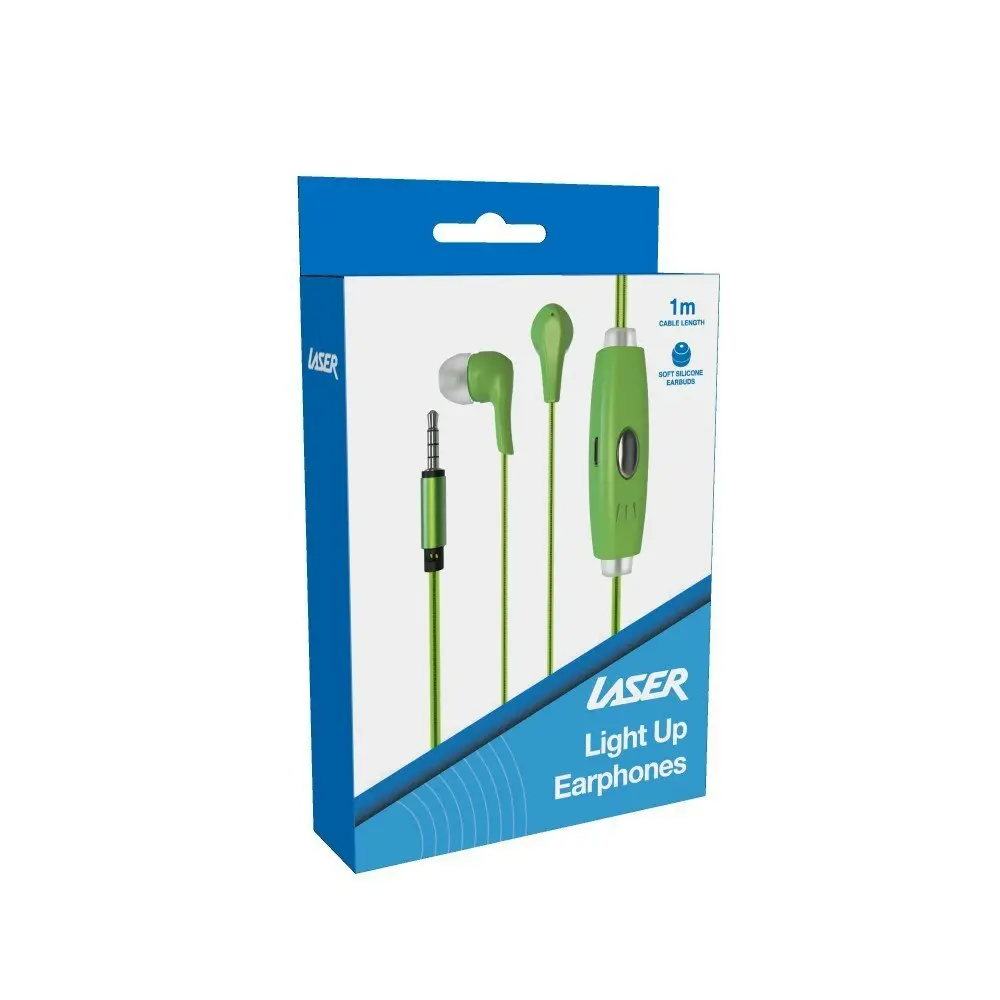 Laser Kids Glowing LED 3.5mm AUX Wired Earbuds In-Ear Earphones Headset 1m Green