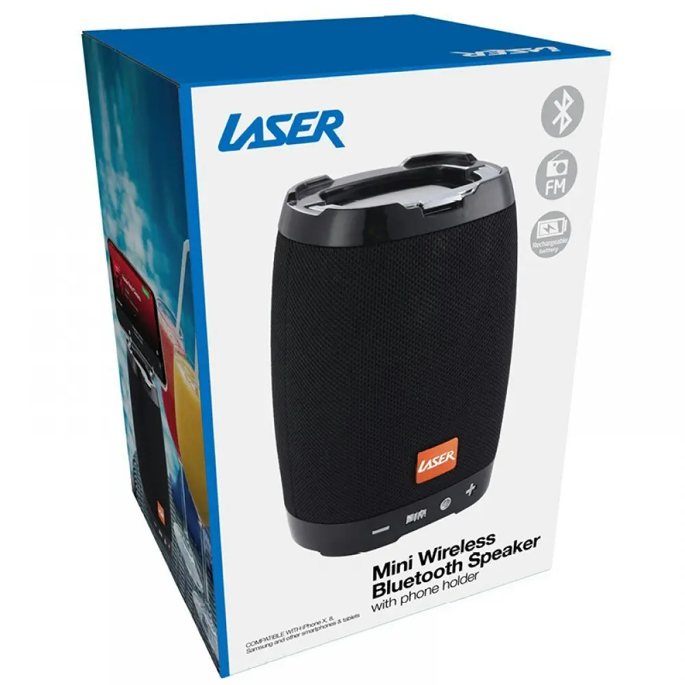 Laser Rechargeable 5W Bluetooth Wireless Speaker Portable w/ Phone Holder Black