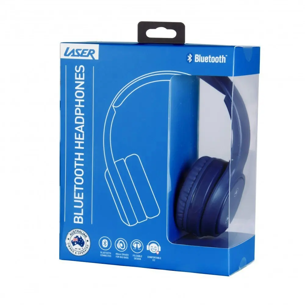 Laser Foldable Wireless Bluetooth Headphones Over-Ear Headset w/ Mic Navy Blue