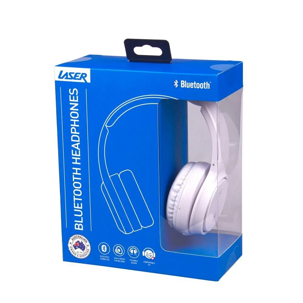 Laser Foldable Wireless Bluetooth Headphones Over-Ear Headset w/Mic Bright White