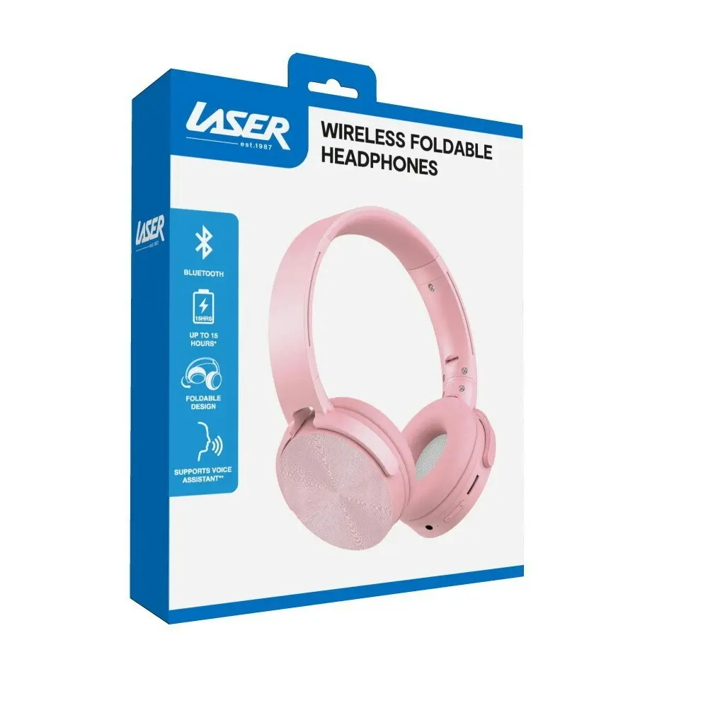 Laser Kids Bluetooth Wireless Headphones Adjustable Foldable On-Ear Headset Pink